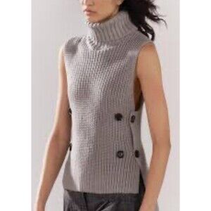 Zara Side Button Turtleneck Sweater Vest Women Size S Gray Sleeveless